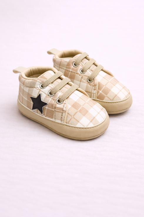 Beige Plaid Star Baby Sneakers