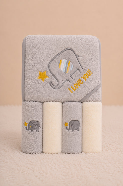 5-Pcs Little Elephant Baby Hooded Towel Set