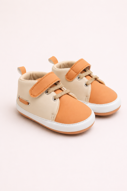 Baby Classic Velcro Strap Sneakers (Brown & White)