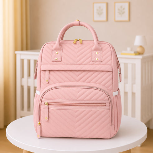 Morgan Quilted Diaper Backpack – Light Pink