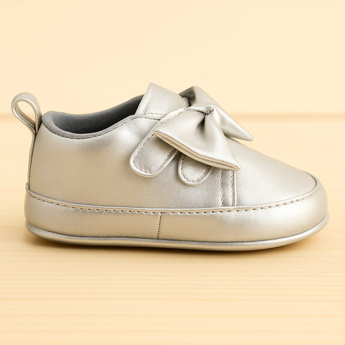 Baby Metallic Silver Bow Prewalker Shoes