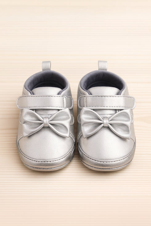 Baby Metallic Silver Bow Prewalker Shoes