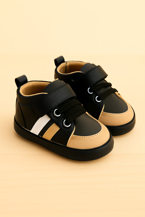 Black and Beige Velcro Baby Sneakers