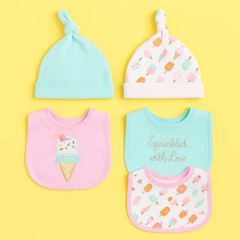 5 Pcs Baby Bibs & Caps Gift Set