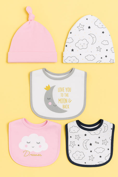5 Pcs Baby Bibs & Caps Gift Set
