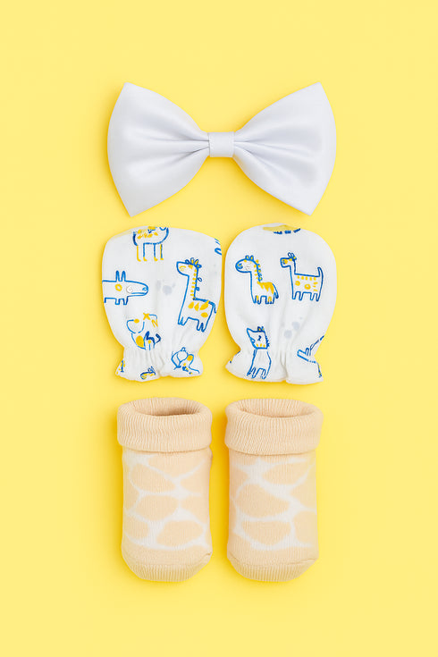 3-Pcs Baby Mittens, Socks & Bow Set