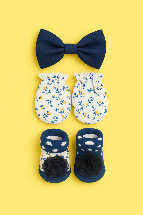 3-Pcs Baby Mittens, Socks & Bow Set