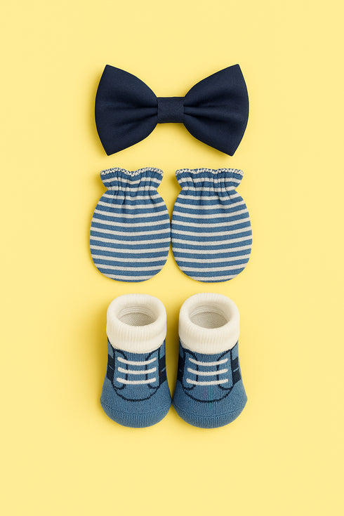 3-Pcs Baby Mittens, Socks & Bow Set