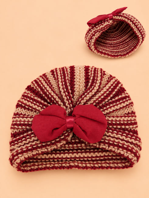 Striped Crochet Knitted Bow Beanie