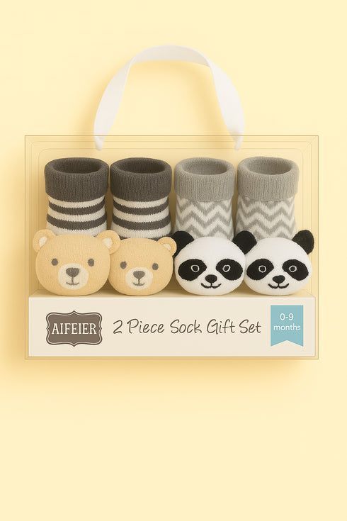 Brown Bear & Panda Baby Socks Set (0-9 Months)