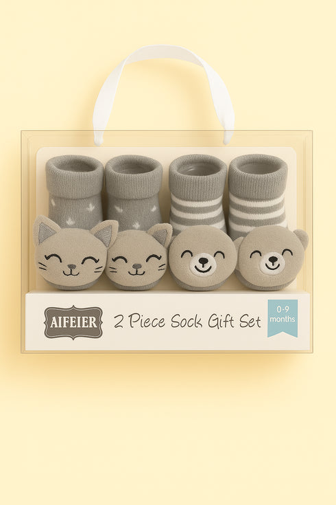 Cat & Bear Baby Socks Set (0-9 Months)