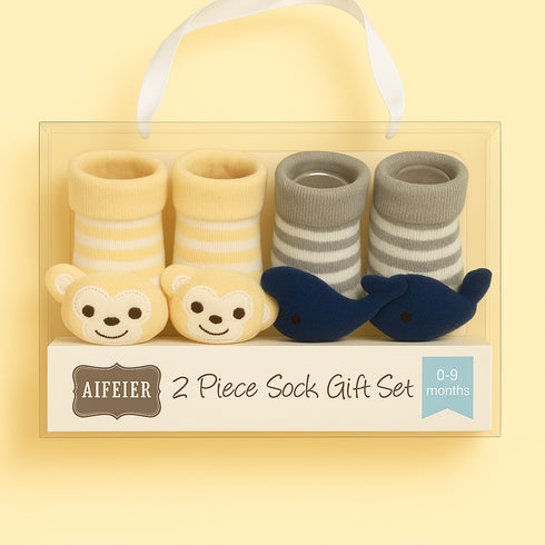 Monkey & Blue Whale Baby Socks Set (0-9 Months)