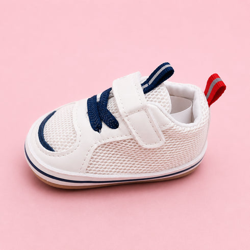 White & Navy Baby Sneakers