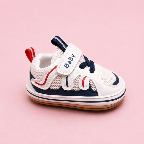 White & Navy Baby Sneakers