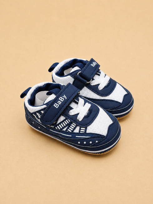Navy & White Sporty Baby Sneakers