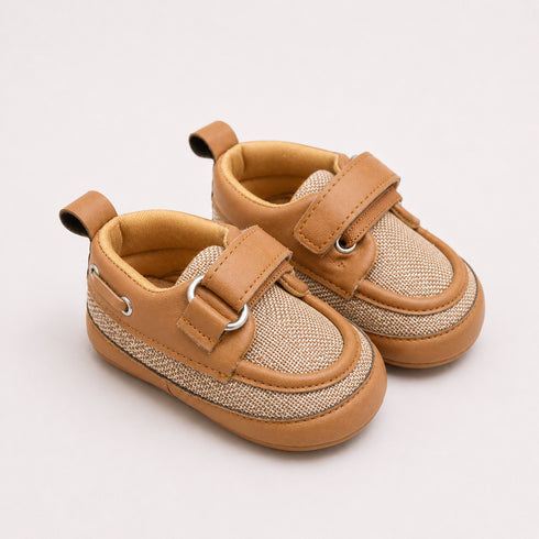 Brown Woven Texture Sneakers with Velcro Straps
