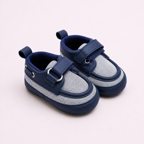 Navy Woven Texture Sneakers with Velcro Straps