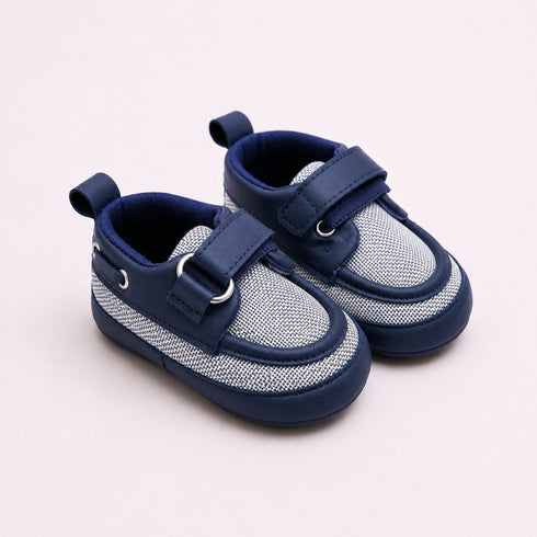 Navy Woven Texture Sneakers with Velcro Straps