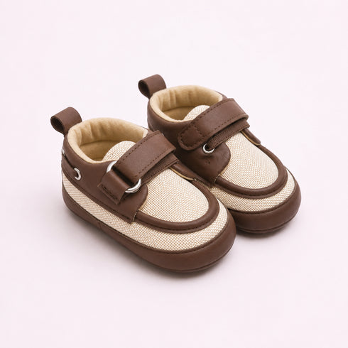 Dark Brown Woven Texture Sneakers with Velcro Straps
