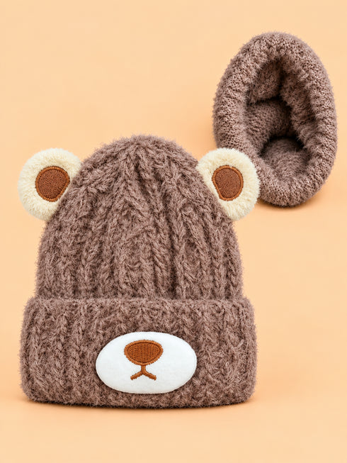 Teddy Bear Knitted Baby Beanies (Brown)