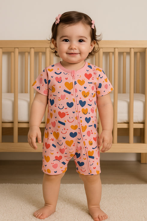 Abstract Hearts Zip-Up Romper