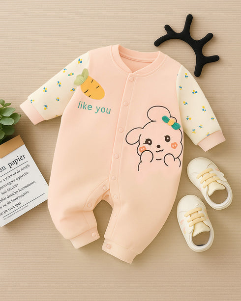 Pink Bunny Carrot Flannel Fleece Sleepsuit