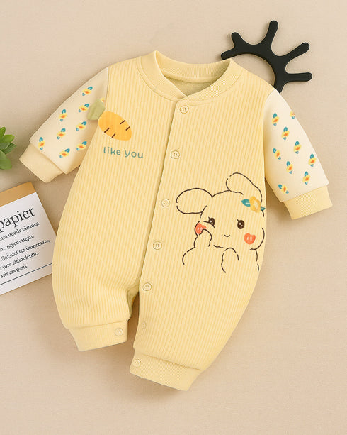 Bunny & Carrot Flannel Fleece Sleepsuit (Yellow)
