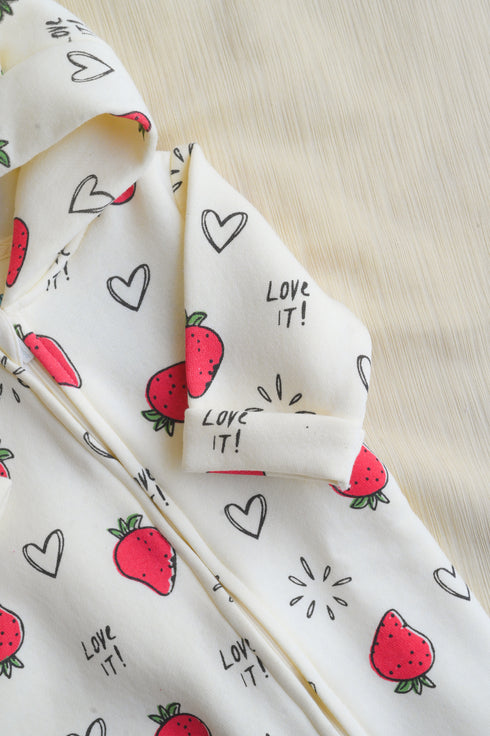 Strawberry Sketch Fleece Hooded Sleepsuit
