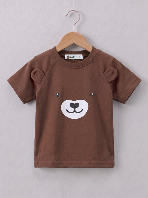 Playful Bear Raglan Interlock Short Set (Brown)