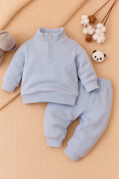 Ribbed High Neck Set (Sky Blue)