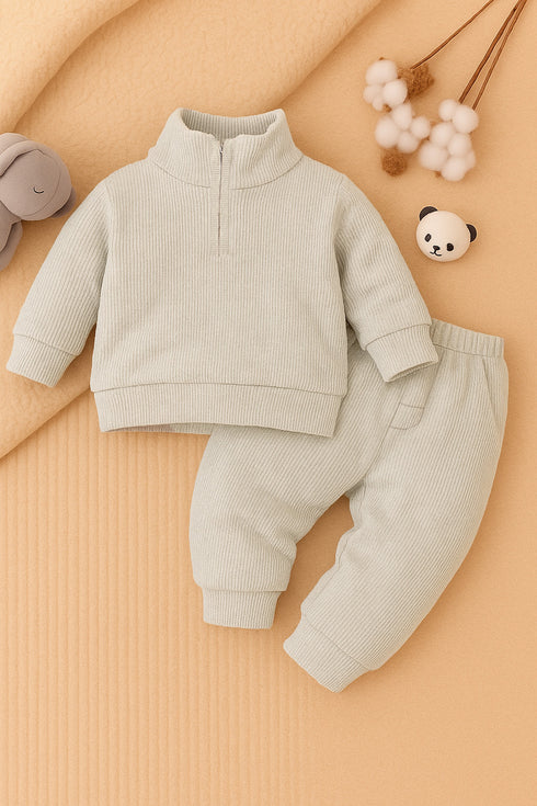 Ribbed High Neck Set (Oatmeal)