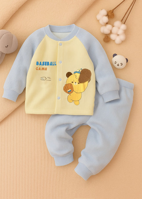 Baseball Game Flannel Fleece Tracksuit (Blue)