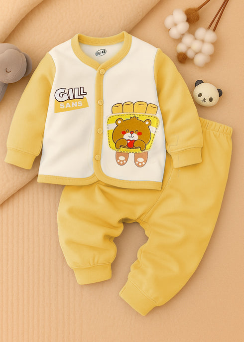 Cheerful Bear Flannel Fleece Tracksuit (Yellow)