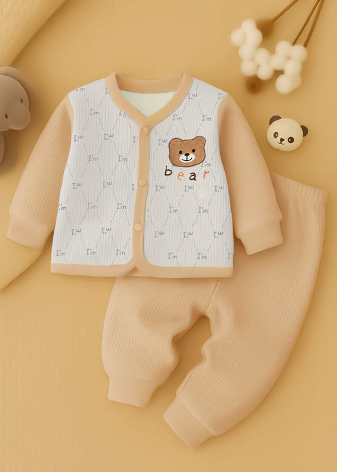 Beige Bear Flannel Fleece Tracksuit