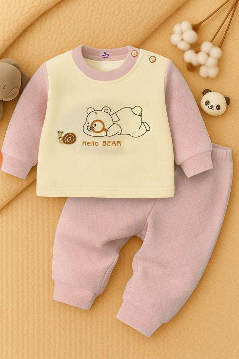 Hello Bear Pink Flannel Fleece Tracksuit