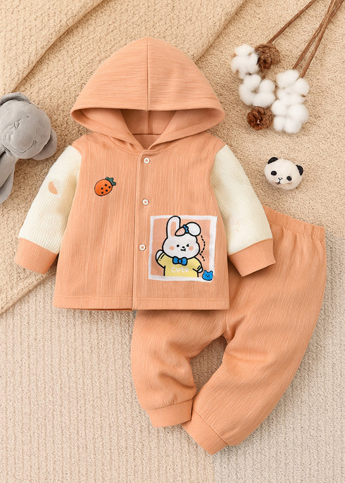 Baby Cartoon Flannel Fleece Hooded Tracksuit