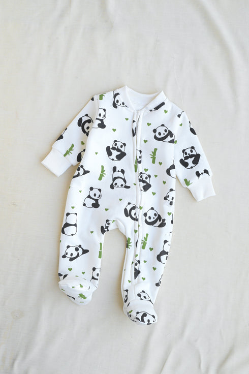 Panda Printed Fleece Footed Sleepsuit