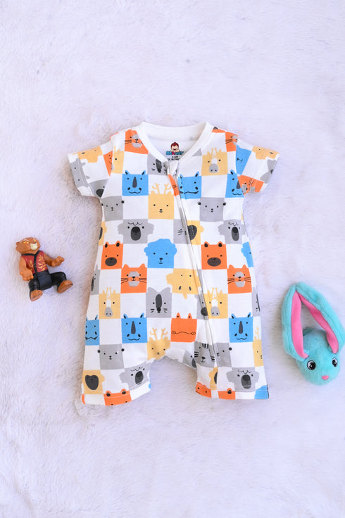 Bunny & Bear Patterned Zip-Up Romper