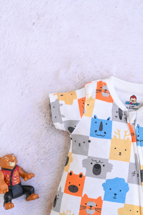 Bunny & Bear Patterned Zip-Up Romper