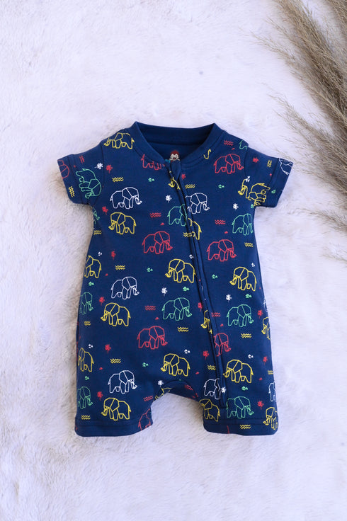 Elephant Printed Zip-Up Romper