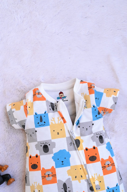 Bunny & Bear Patterned Zip-Up Romper