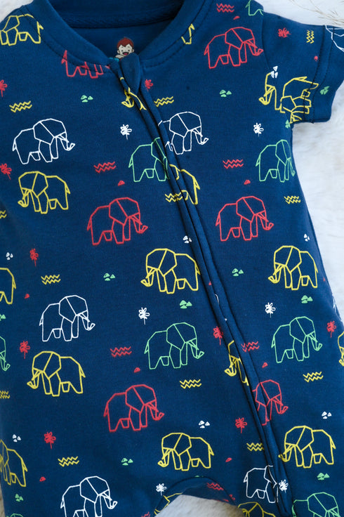 Elephant Printed Zip-Up Romper