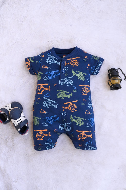 Navy Helicopter Buttoned-Up Romper