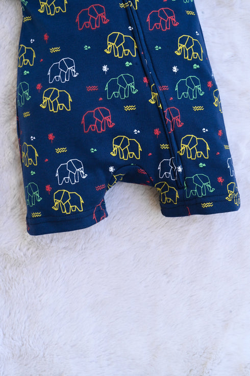 Elephant Printed Zip-Up Romper