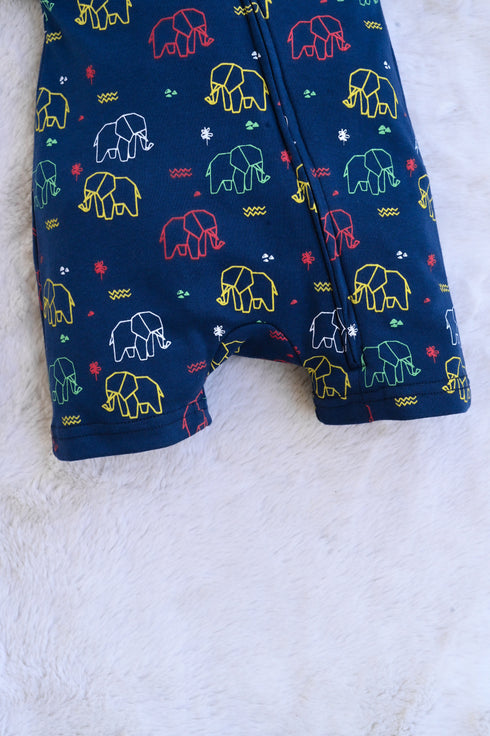 Elephant Printed Zip-Up Romper