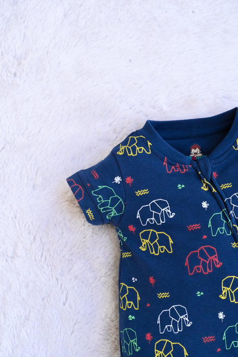 Elephant Printed Zip-Up Romper