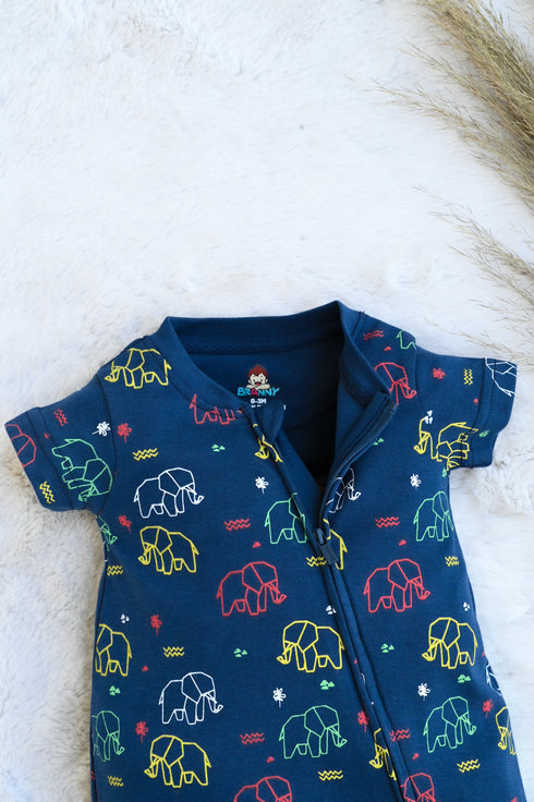 Elephant Printed Zip-Up Romper