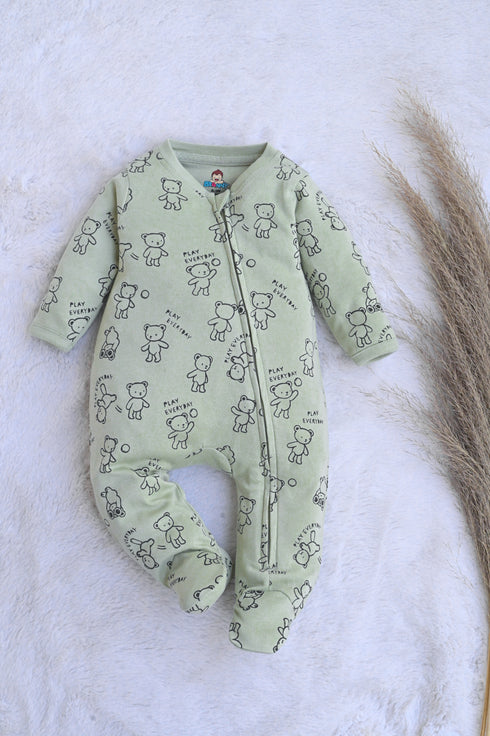 Teddy Bear Interlock Footed Sleepsuit