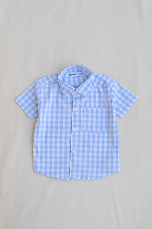 Sky Blue Checkered Button Down Shirt
