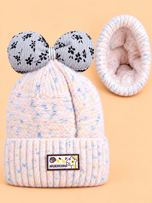 Baby Knitted Bow Beanies (Light Pink)